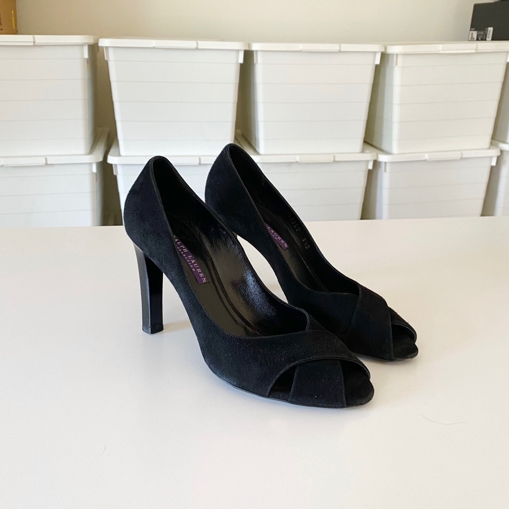 Ralph Lauren Collection Purple Label Vintage Y2K Suede Peep Toe Heels